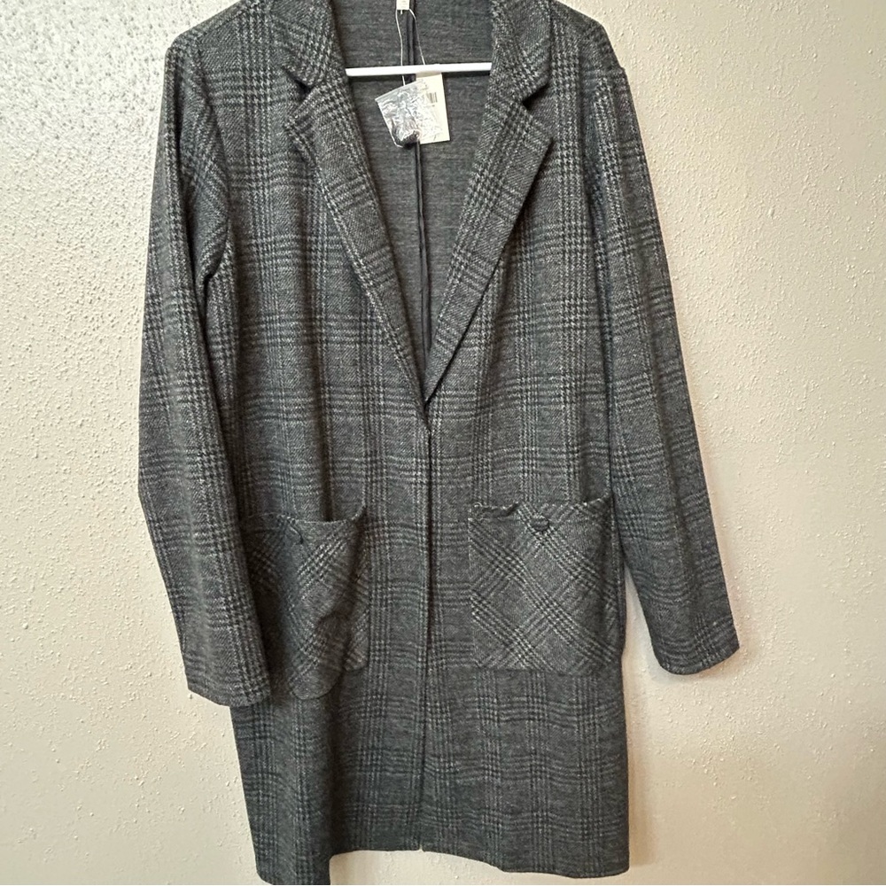 Anthropologie Harlyn Gray Plaid Longline Jacket Coat Large NWT - Picture 9 of 9
